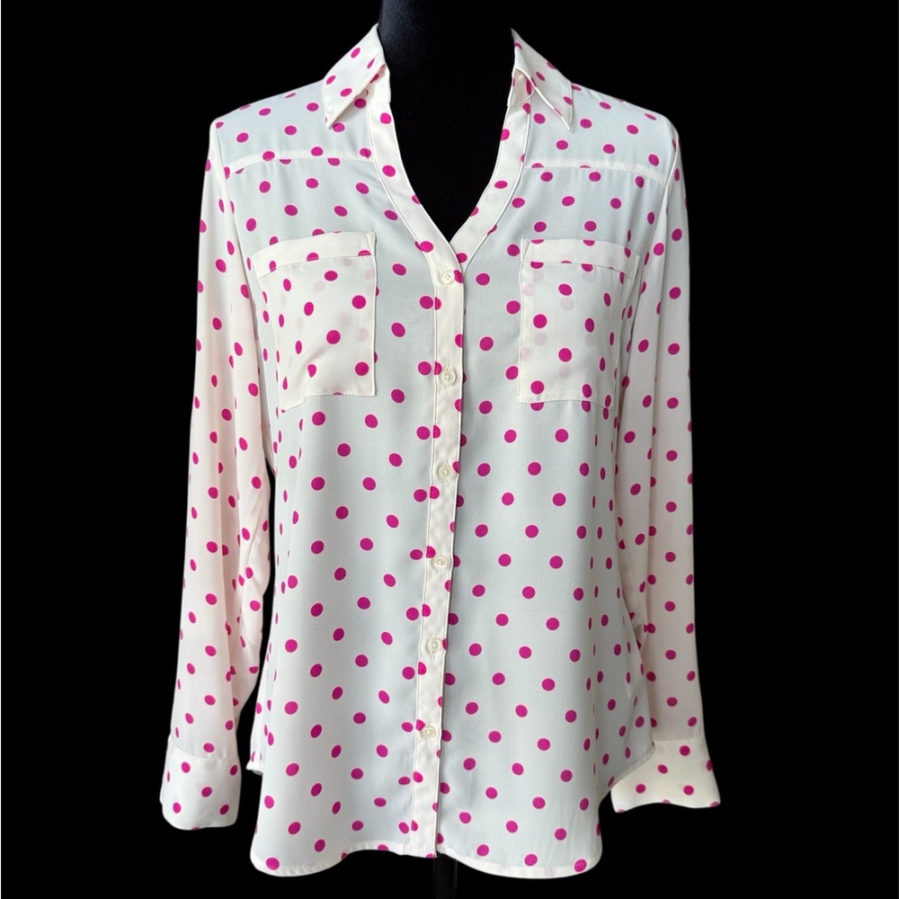EXPRESS Pink & Cream Polka Dot Button Down Shirt - Size Small